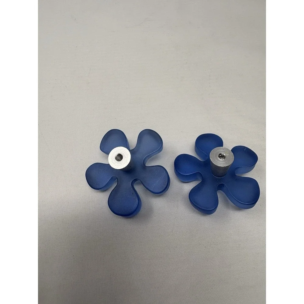 Set Of 2 Drawer Pulls Blue Resin Daisy Flower Handle Cabinet Dresser Knob 90's